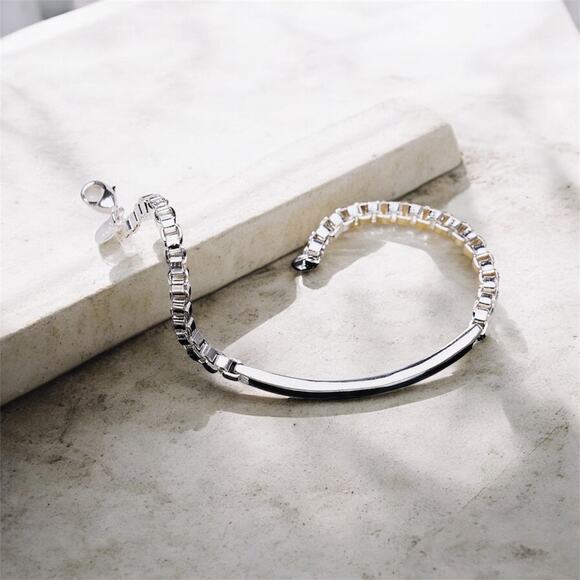 925 Stamped Silver Plated Bracelet Unisex Classic Strip lattice chain 20CM - Picture 4 of 5